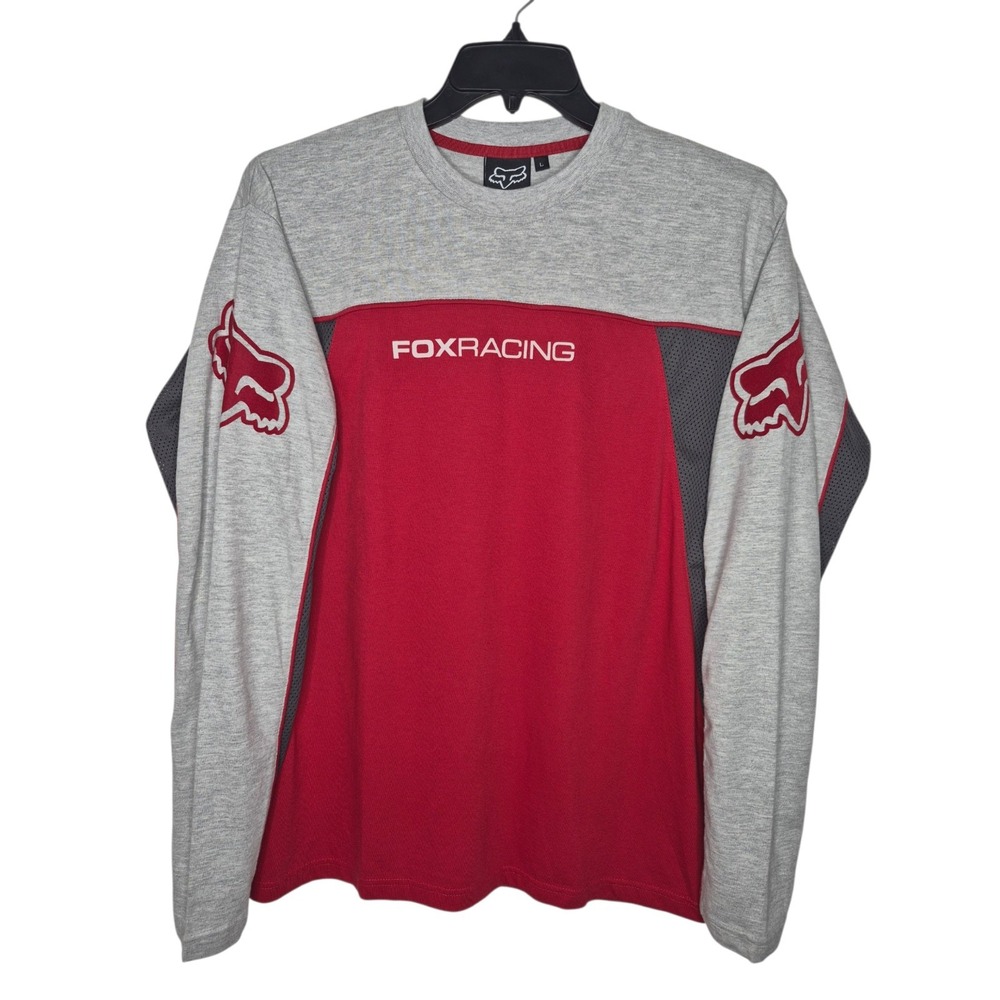 Vintage 90s Fox Racing Long Sleeve Jersey Shirt Mens Large Felt Fox Logo Mesh